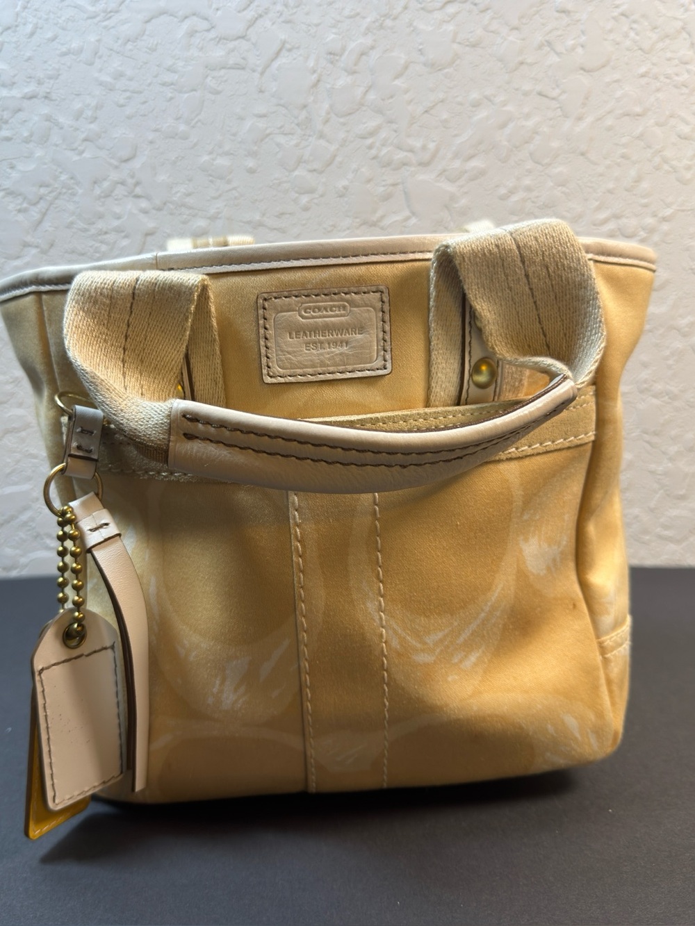 Vintage Coach Beige and White Tote Bag